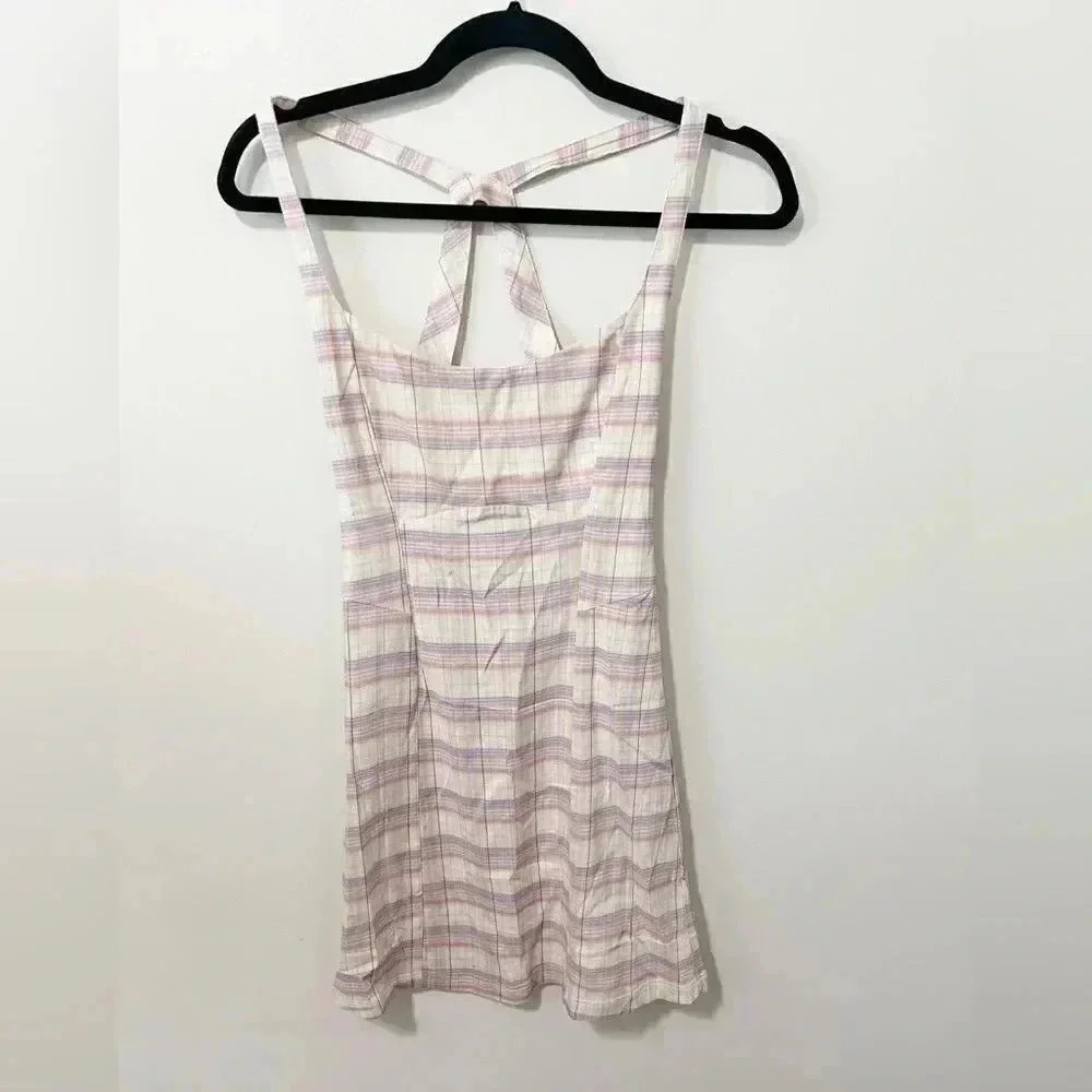 NWOT Free People Pastel just peachy Check Mini Dress S - Picture 2 of 6